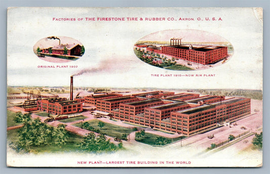 AKRON OH FIRESTONE TIRE & RUBBER CO. FACTORIES ANTIQUE POSTCARD