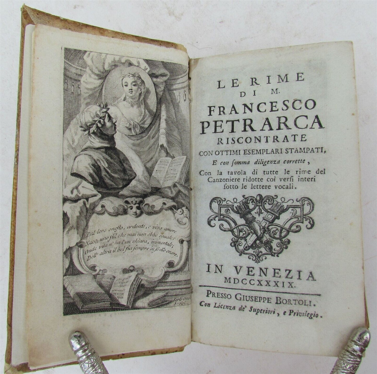 1739 POETRY by PETRARCH antique VELLUM BOUND book LE RIME DI FRANCESCO PETRARCA