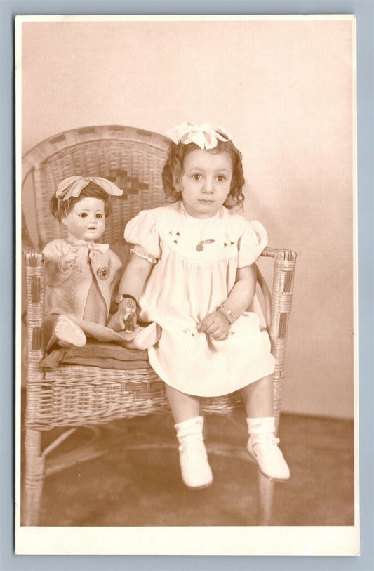 ARGENTINIAN GIRL w/ LARGE DOLL ANTIQUE REAL PHOTO POSTCARD RPPC