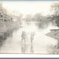 ANTIQUE REAL PHOTO POSTCARD RPPC DANCING GIRLS STATUE in the RIVER