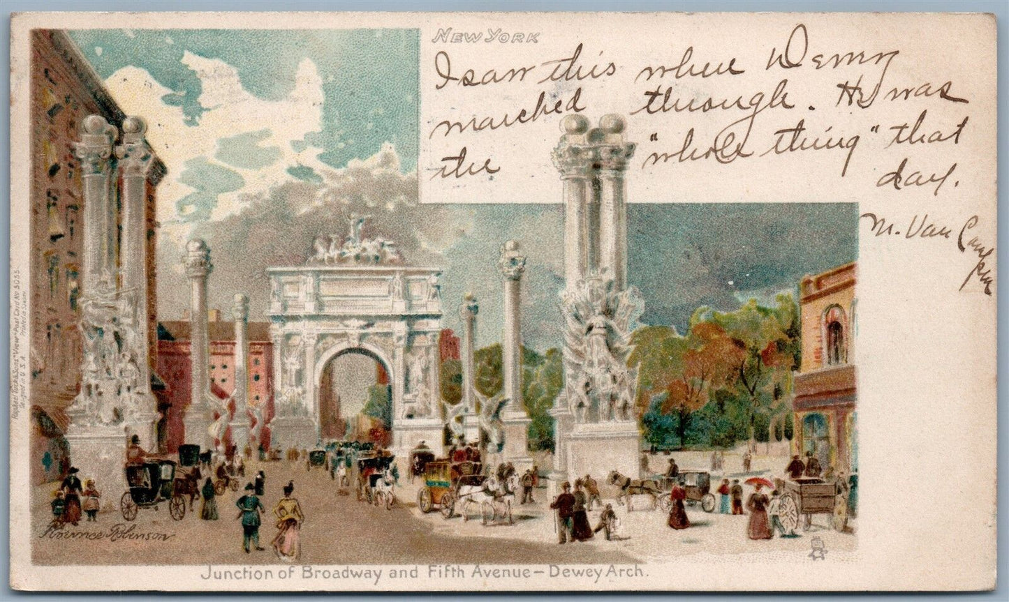 NEW YORK NY DEWEY ARCH BROADWAY FIFTH AVE 1905 PRIVATE MAILING ANTIQUE POSTCARD