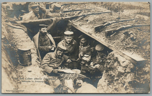 GERMAN SOLDIERS in TRENCH ANTIQUE REAL PHOTO POSTCARD RPPC