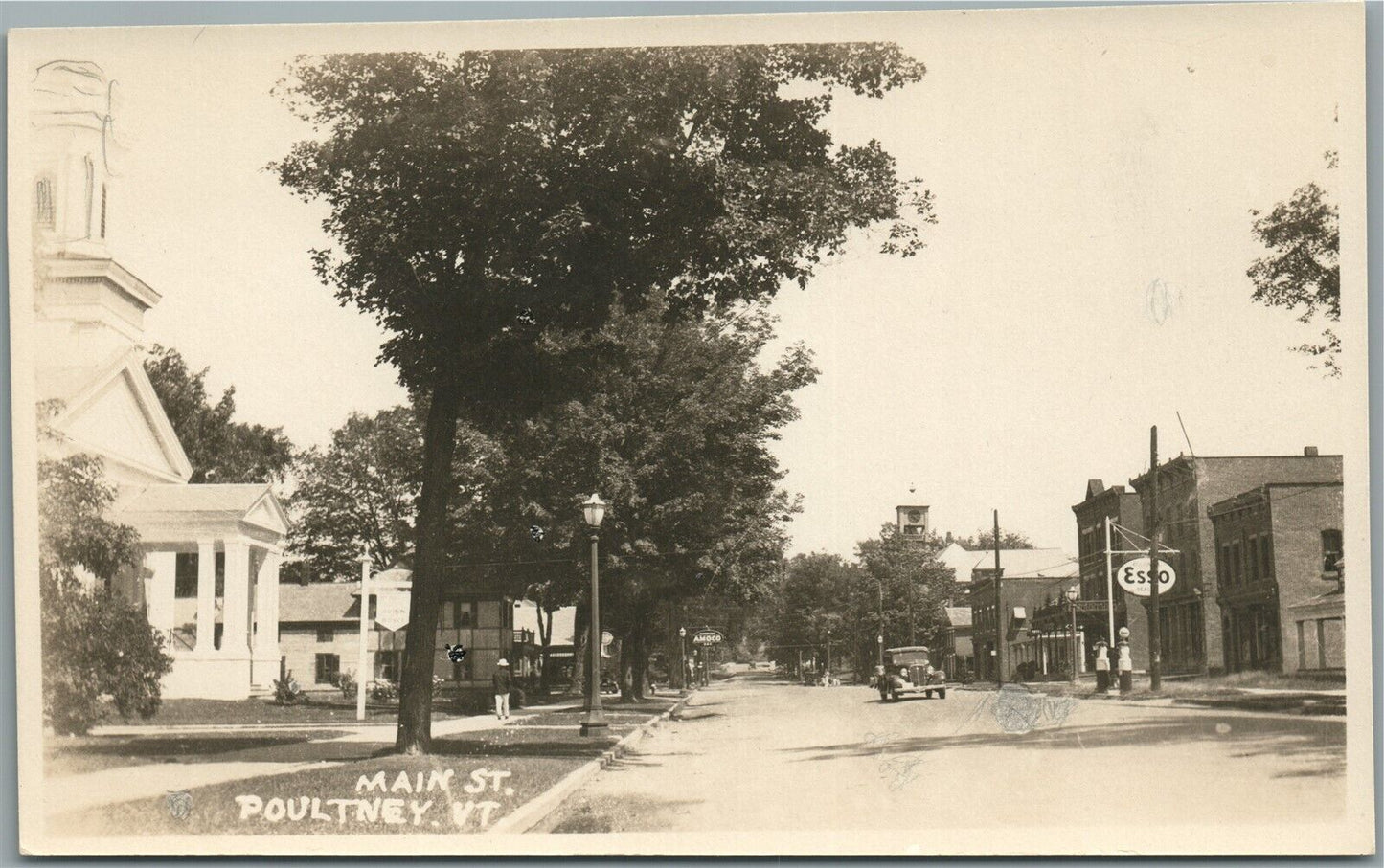 POULTNEY VT MAIN STREET ESSO GAS STATION ANTIQUE REAL PHOTO POSTCARD RPPC