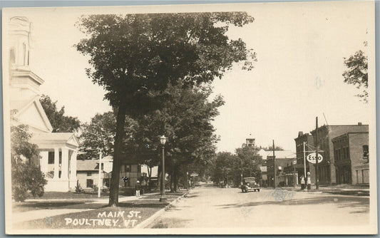 POULTNEY VT MAIN STREET ESSO GAS STATION ANTIQUE REAL PHOTO POSTCARD RPPC