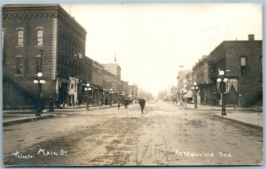 KENDALLVILLE IN MAIN STREET ANTIQUE REAL PHOTO POSTCARD RPPC