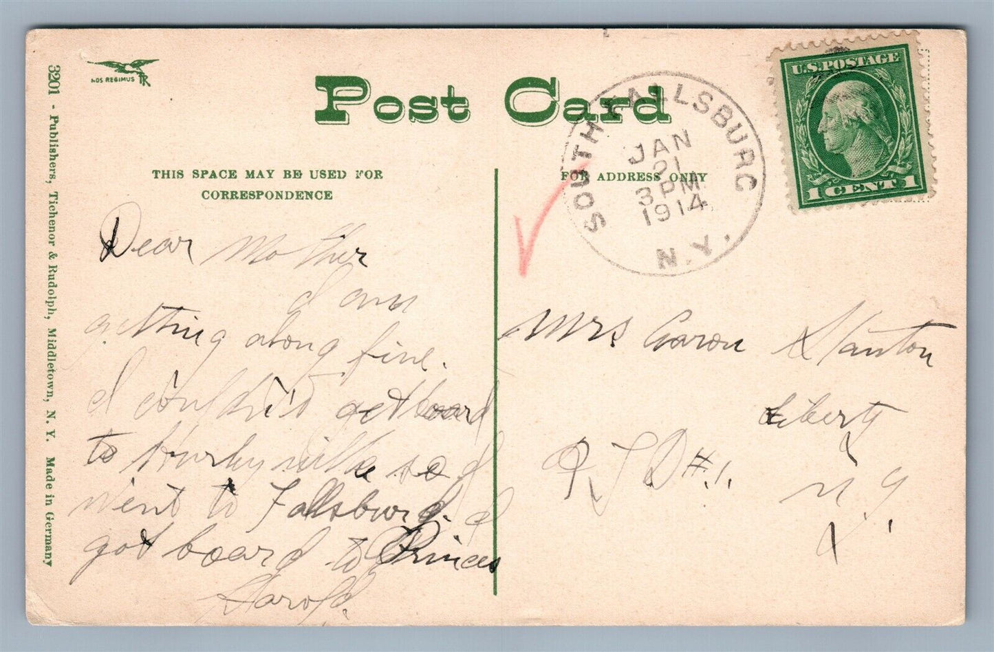 SOUTH FALLSBURG NY PLEASANT DRIVE ANTIQUE POSTCARD