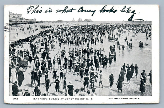 BROOKLYN NY CONEY ISLAND BATHING SCENE ANTIQUE POSTCARD