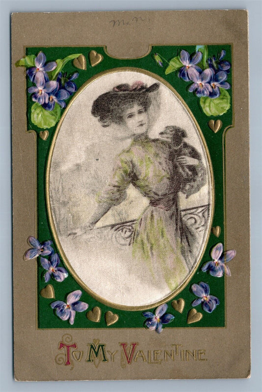 VALENTINE 1910 ANTIQUE EMBOSSED POSTCARD on SILK