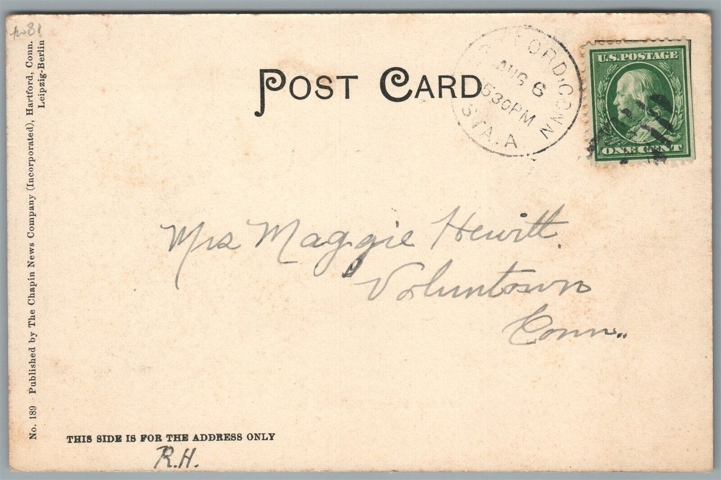 HARTFORD CT ASYLUM STREET ANTIQUE POSTCARD