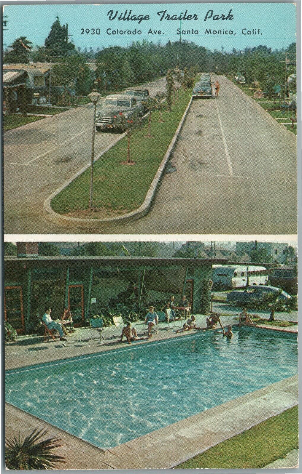 SANTA MONICA CA VILLAGE TRAILER PARK VINTAGE POSTCARD