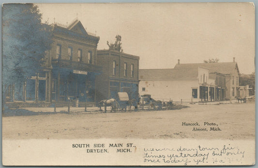 DRYDEN MI MAIN STREET ANTIQUE REAL PHOTO POSTCARD RPPC