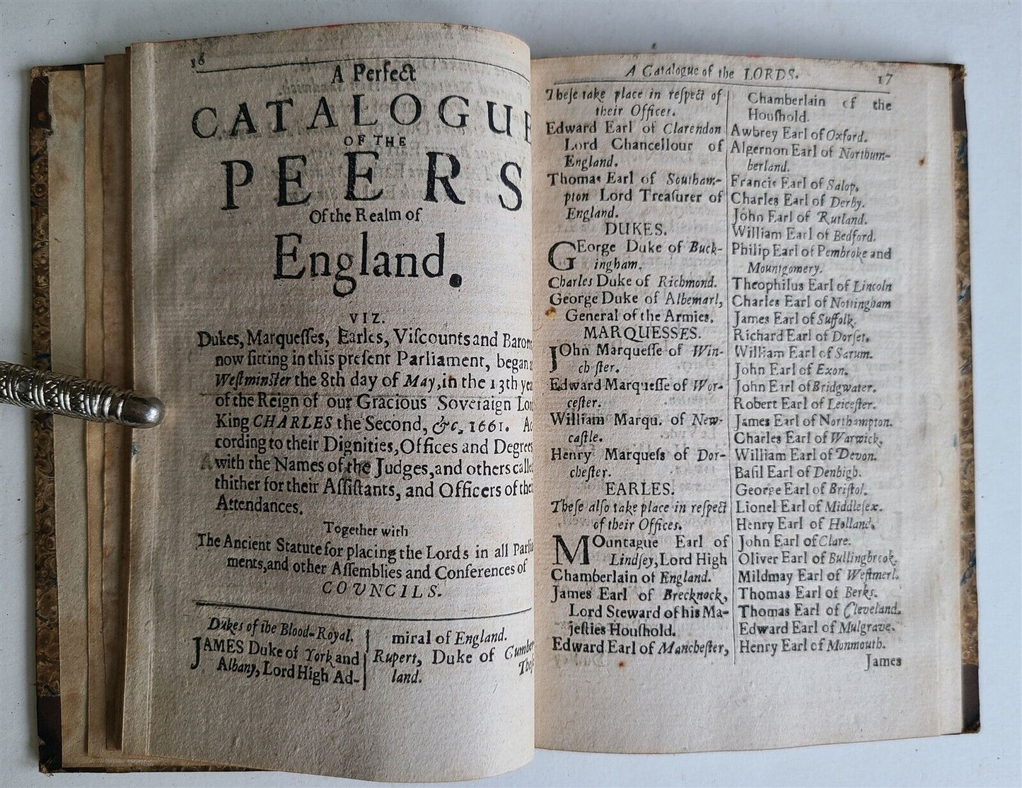 1660 ENGLANDS GLORY or CATALOGUE of LORDS of HIS MAJESTIES PRIVY COUNCEL antique