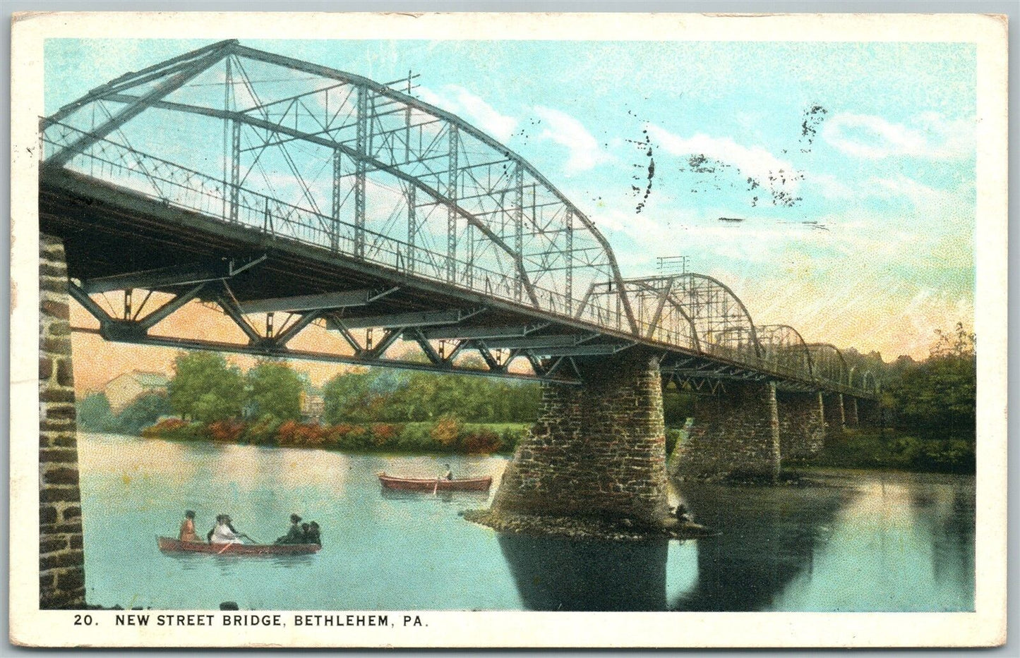 BETHLEHEM PA NEW STREET BRIDGE 1925 ANTIQUE POSTCARD