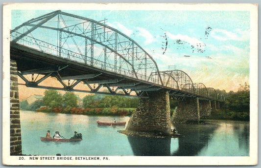 BETHLEHEM PA NEW STREET BRIDGE 1925 ANTIQUE POSTCARD