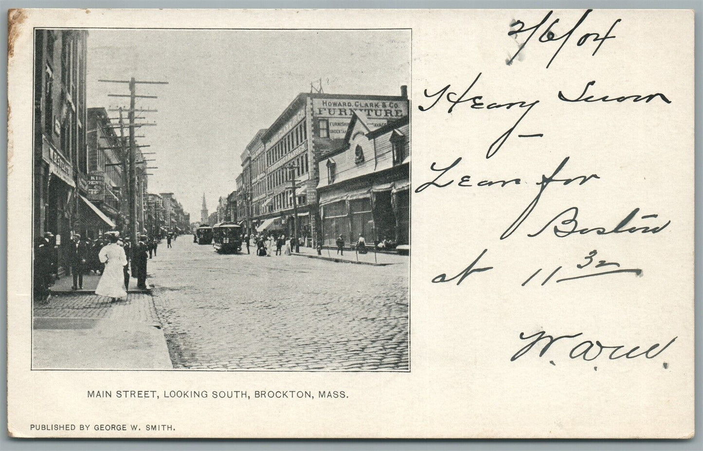 BROCKTON MA MAIN STREET LOOKING SOUTH ANTIQUE POSTCARD