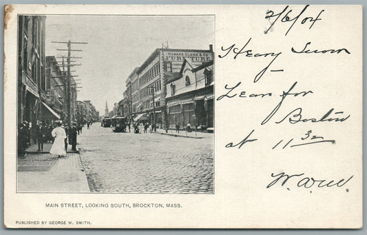 BROCKTON MA MAIN STREET LOOKING SOUTH ANTIQUE POSTCARD
