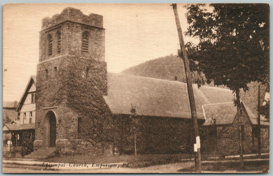 EMPORIUM PA EPISCOPAL CHURCH ANTIQUE POSTCARD w/ CORK CANCEL