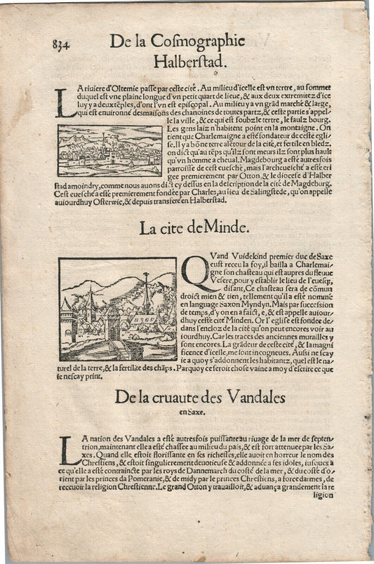 1575 HALBERSTADT GERMANY from BELLEFOREST EDITION of MUNSTER COSMOGRAPHY