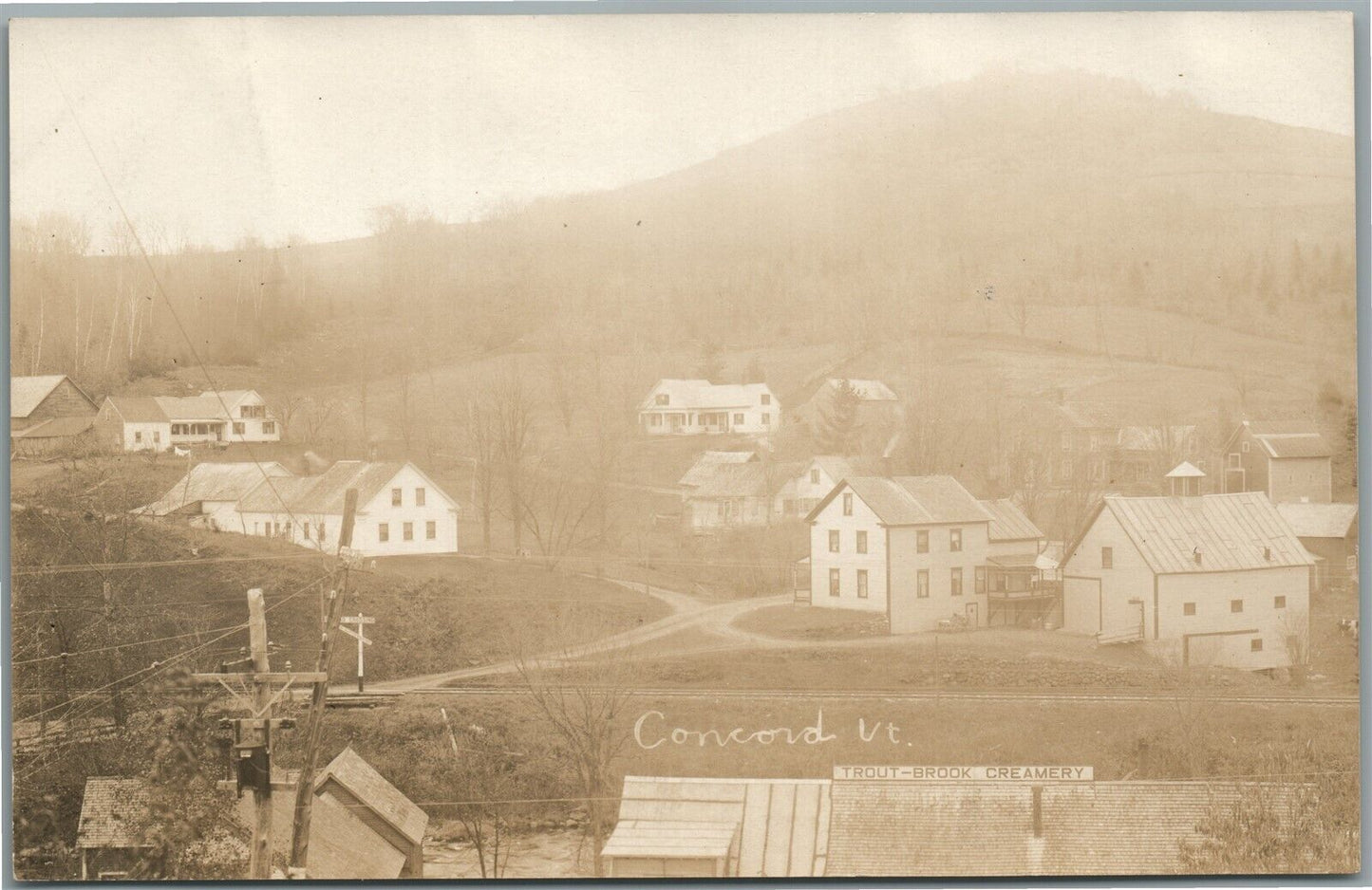 CONCORD VT VIEW w/ TROUT BROOK CREAMERY ANTIQUE REAL PHOTO POSTCARD RPPC