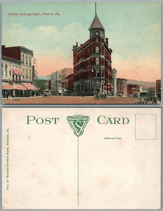 WARREN PA SAVINGS BANK ANTIQUE POSTCARD