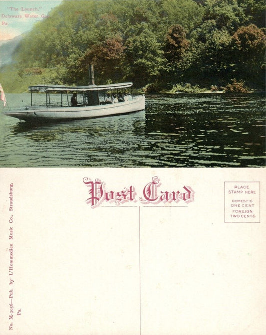 DELAWARE WATER GAP PA THE LAUNCH on BOAT ANTIQUE POSTCARD