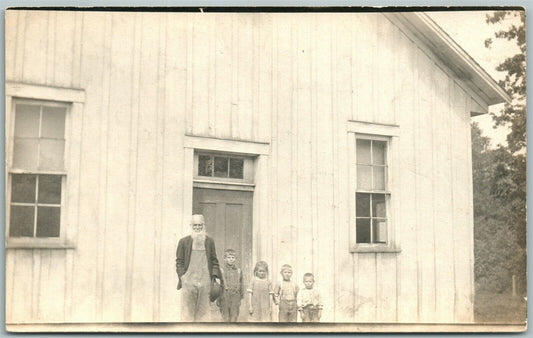 OLD MAN w/ KIDS ANTIQUE REAL PHOTO POSTCARD RPPC