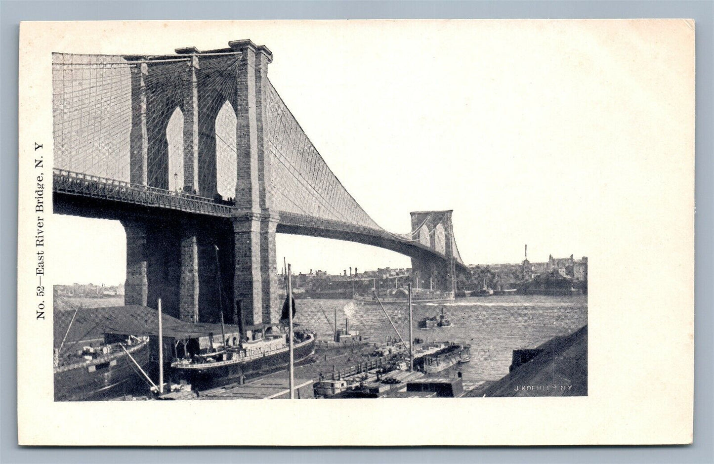 NEW YORK NY EAST RIVER BRIDGE ANTIQUE POSTCARD #52