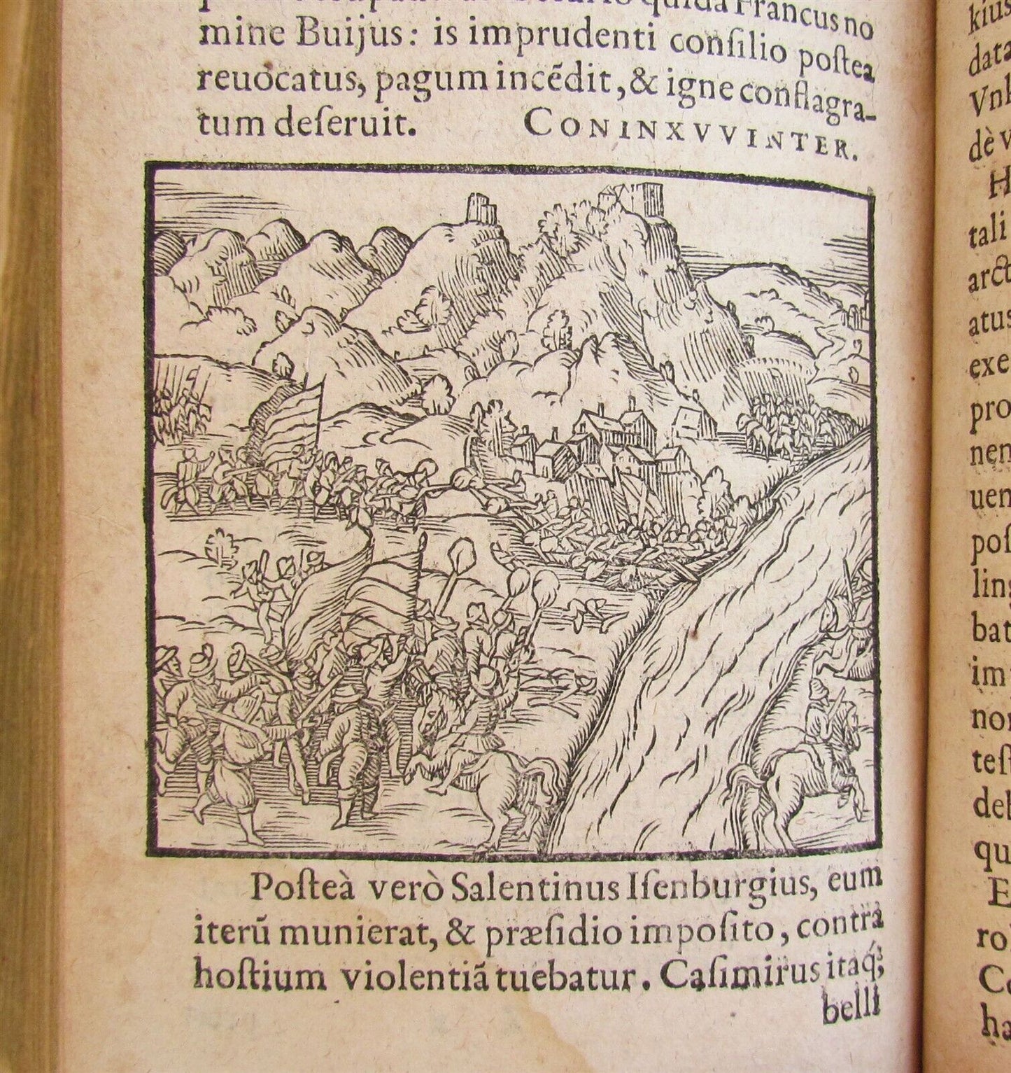 1584 DE BELLO COLONIENSI antique ILLUSTRATED W/ BATTLE SCENES vellum binding