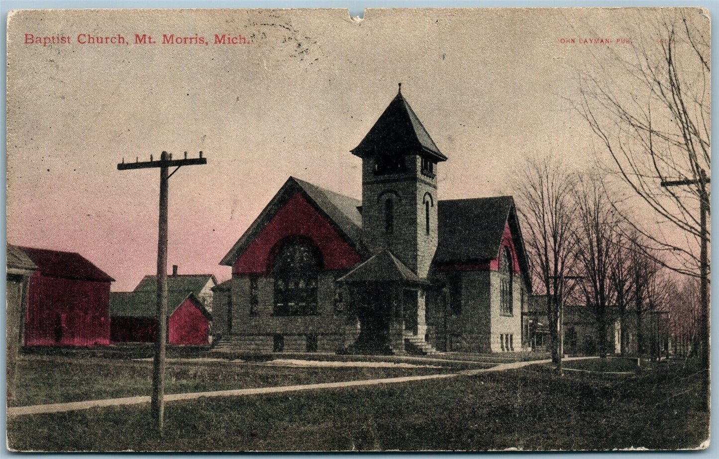 MT.MORRIS MI BAPTIST CHURCH ANTIQUE POSTCARD