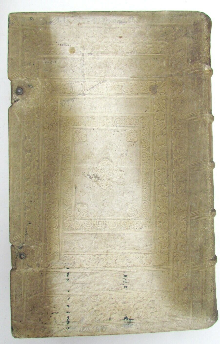 1694 BLIND-STAMPED PIGSKIN OVER WOODEN BOARDS FOLIO ANNALES ECCLESIASTICI