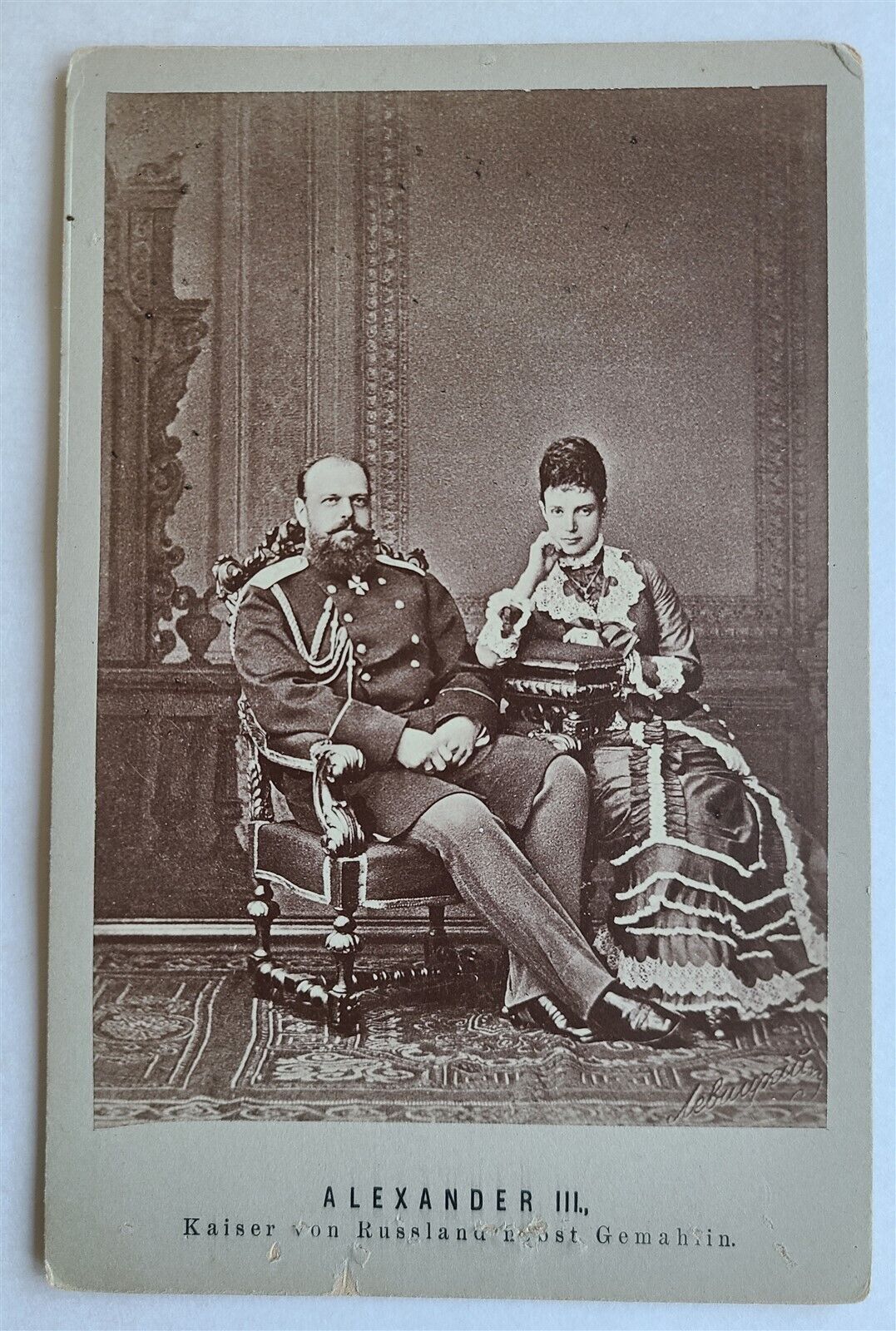 RUSSIAN TSAR ALEXANDER III w/ WIFE early 1900s antique PHOTOGRAPH CABINET PHOTO