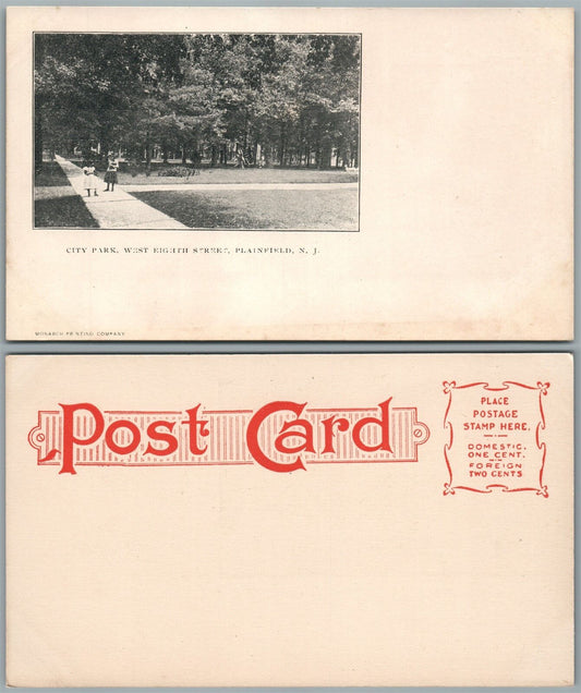 PLAINFIELD N.J. CITY PARK WEST EIGHTH STREET UNDIVIDED ANTIQUE POSTCARD