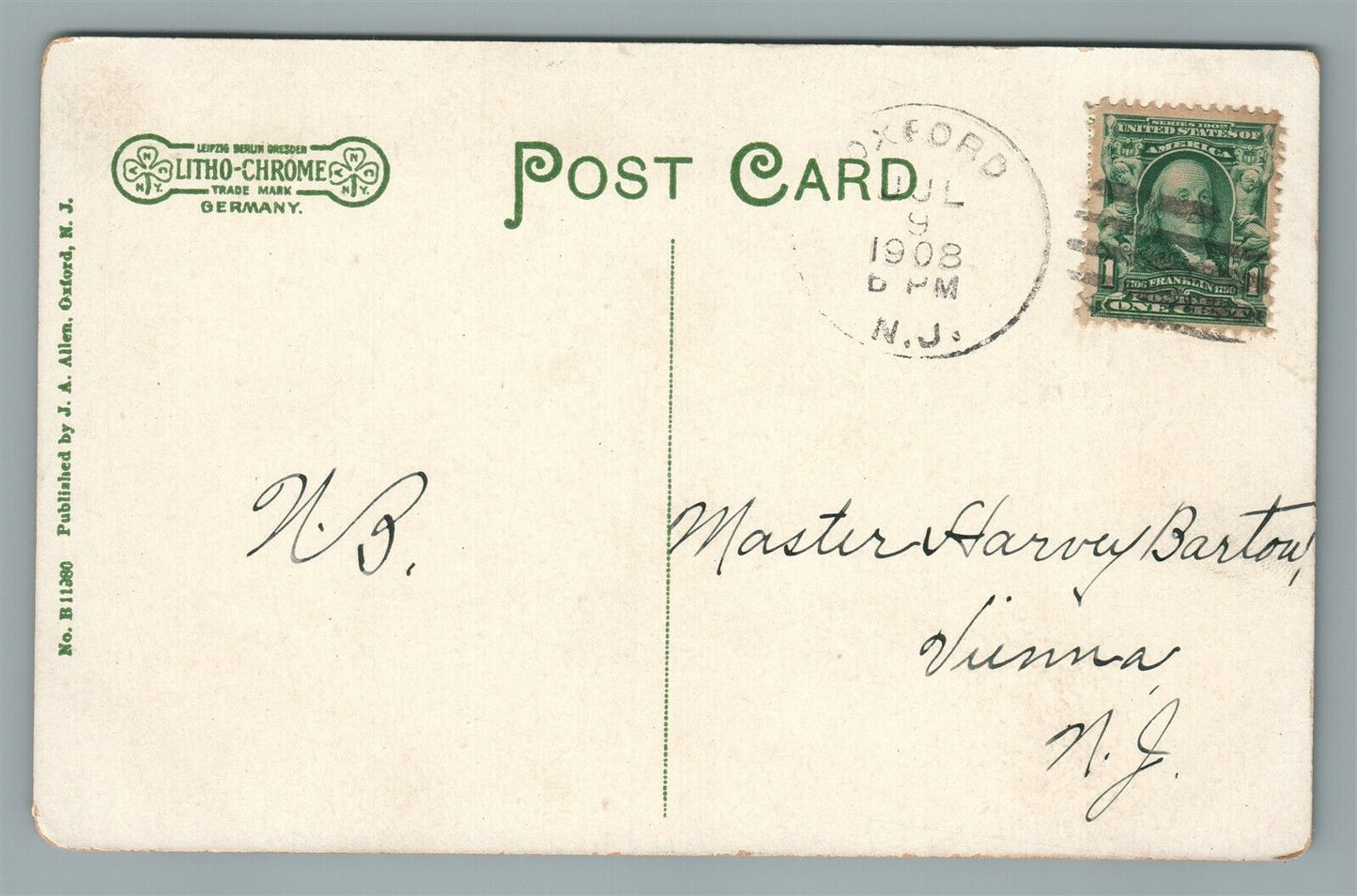 OXFORD NJ ME CHURCH ANTIQUE POSTCARD