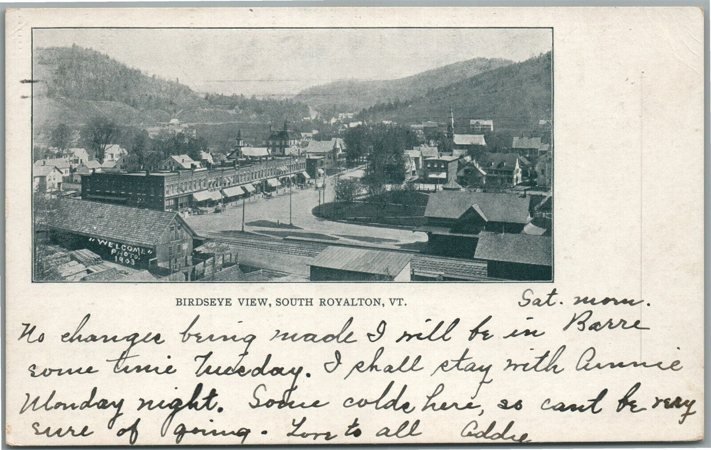 SOUTH ROYALTON VT BIRDSEYE VIEW 1906 ANTIQUE POSTCARD