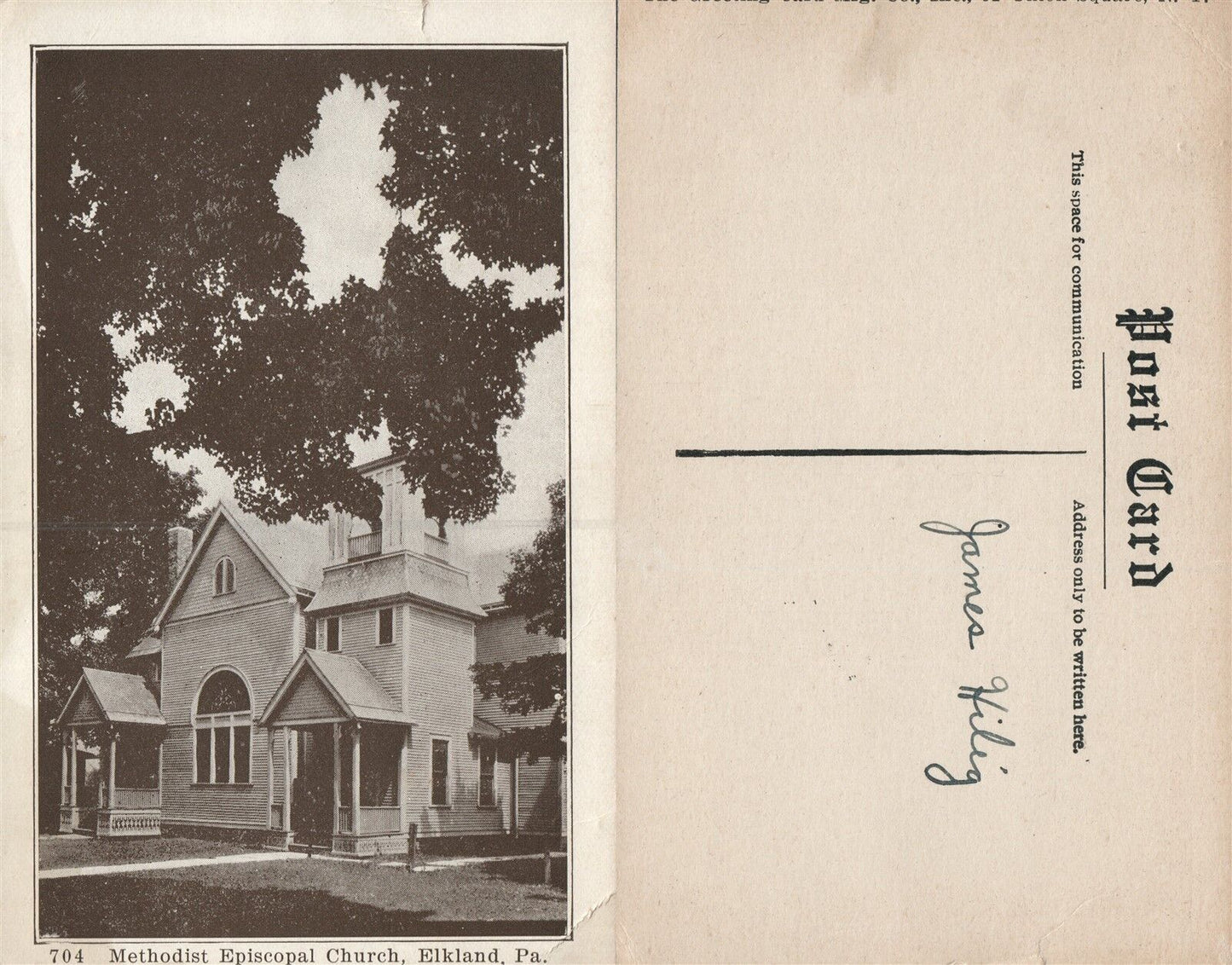 ELKLAND PA METHODIST EPISCOPAL CHURCH ANTIQUE POSTCARD