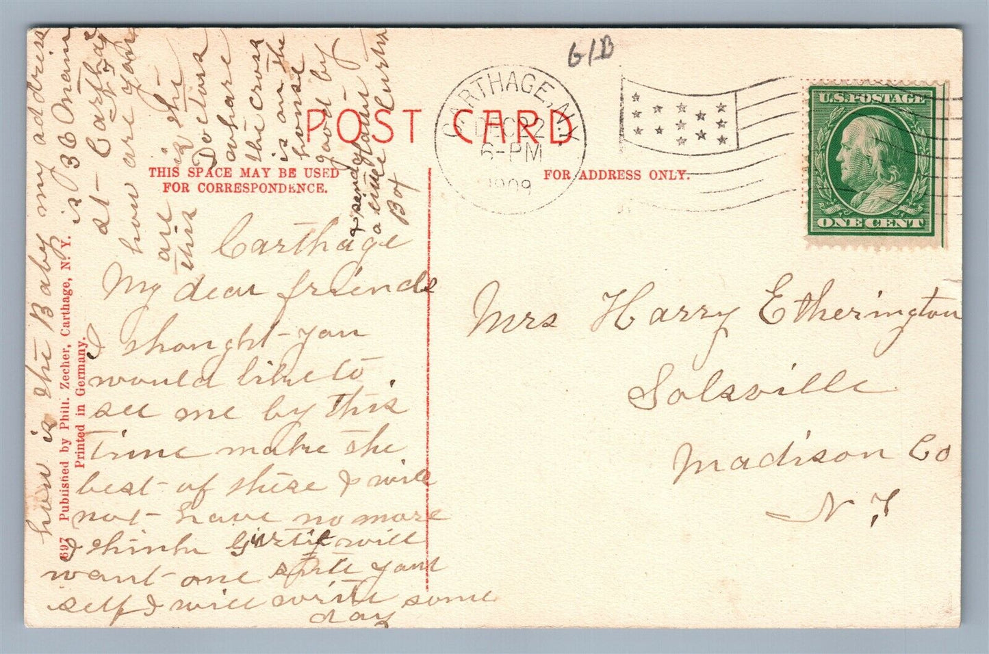 CARTHAGE NY MAIN STREET ANTIQUE POSTCARD