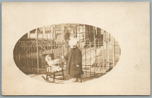 GIRL w/ LARGE DOLL ANTIQUE REAL PHOTO POSTCARD RPPC