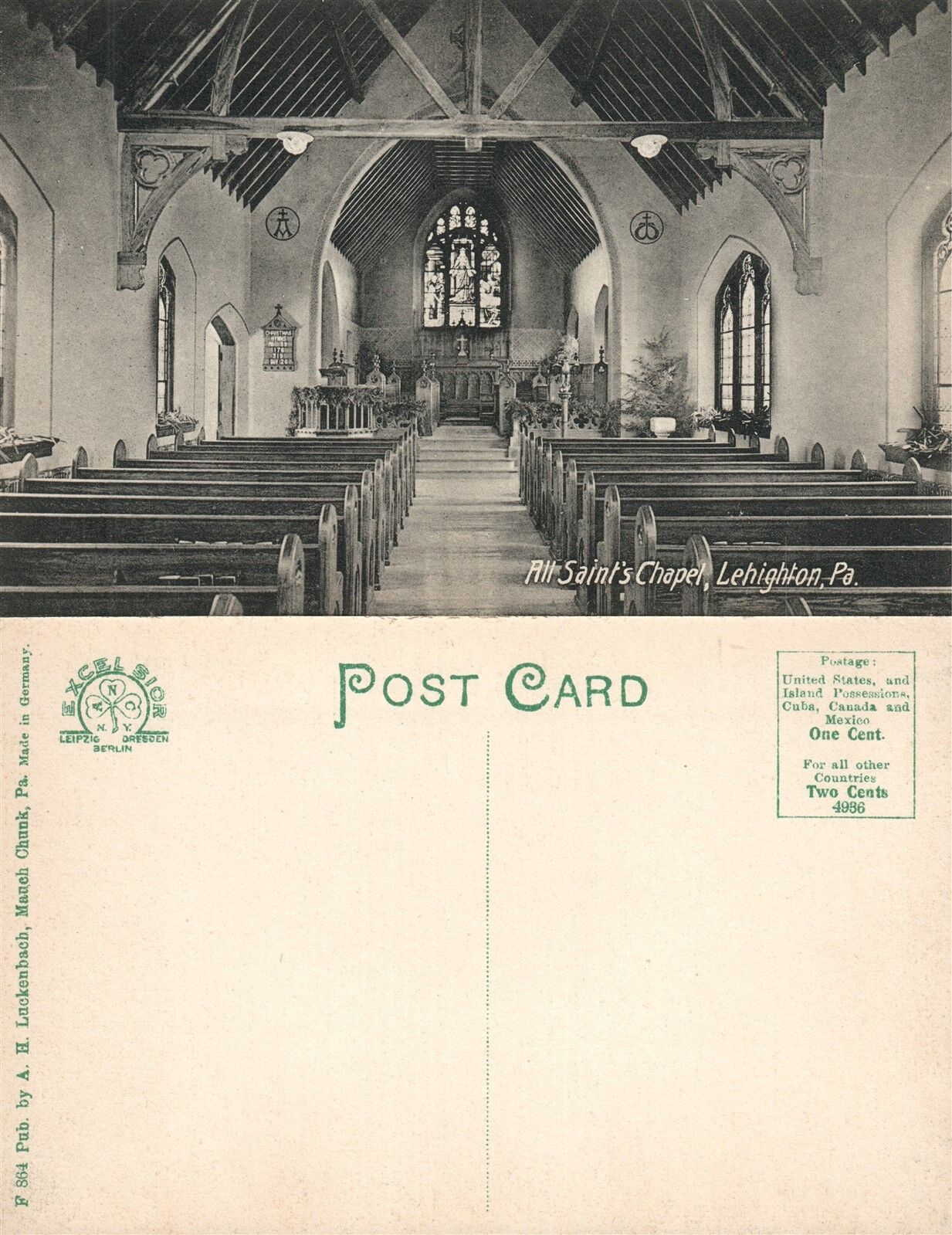 LEHIGHTON PA OLD SAINTS CHAPEL ANTIQUE POSTCARD