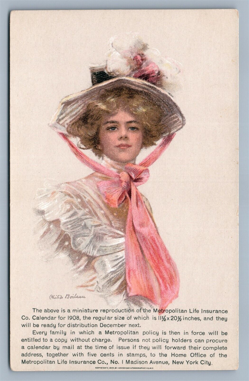 NEW YORK METROPOLITAN LIFE INSURANCE CALENDAR ADVERTISING ANTIQUE POSTCARD