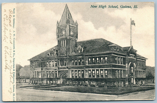 GALENA ILL NEW HIGH SCHOOL ANTIQUE POSTCARD