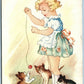 GIRL PLAYING w/ CATS VINTAGE POSTCARD