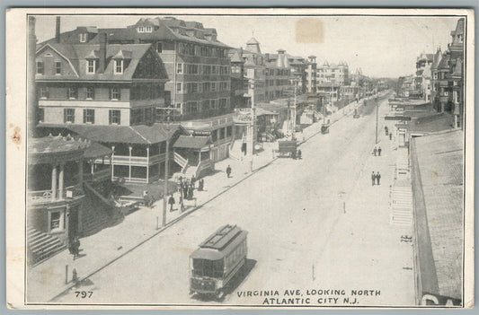ATLANTIC CITY NJ VIRGINIA AVENUE LOOKING NORTH ANTIQUE POSTCARD