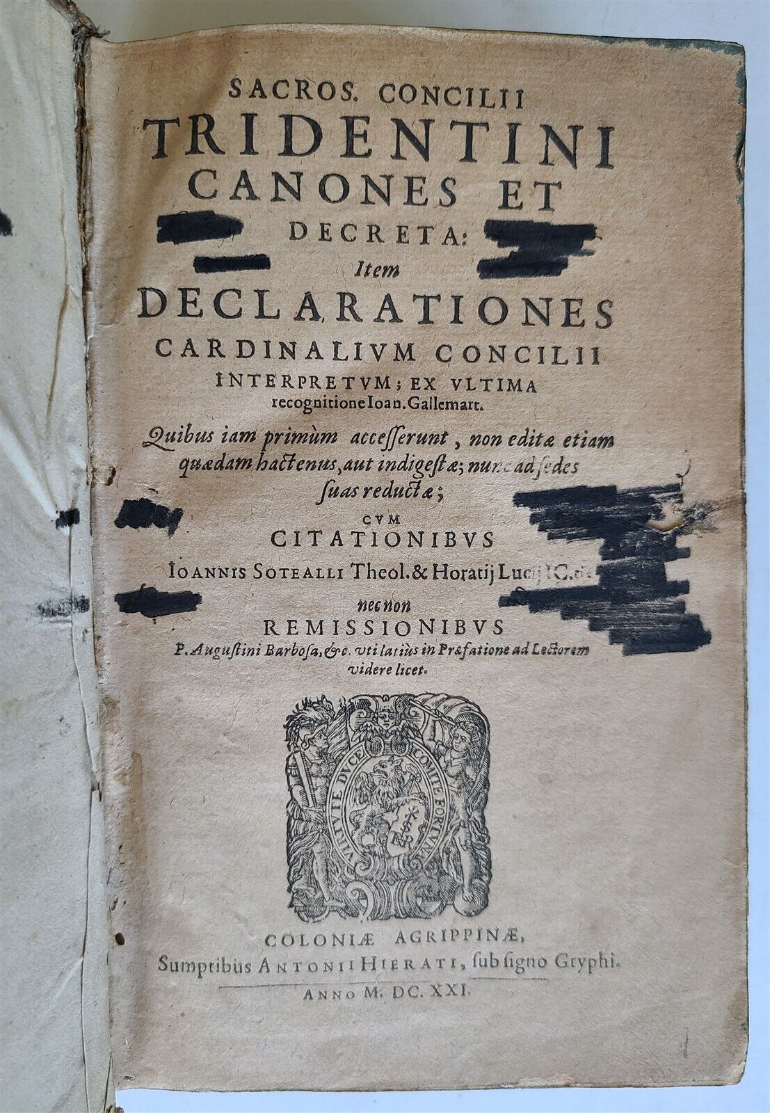 1621 SANCROS. CONCILII TRIDENTINI CANONES et DECRETA antique PIGSKIN BINDING