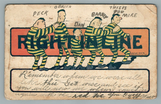 PRISONERS RIGHT IN LINE COMIC ANTIQUE POSTCARD