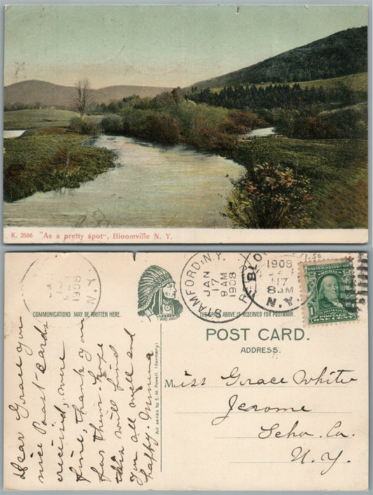 BLOOMVILLE N.Y. 1908 ANTIQUE POSTCARD