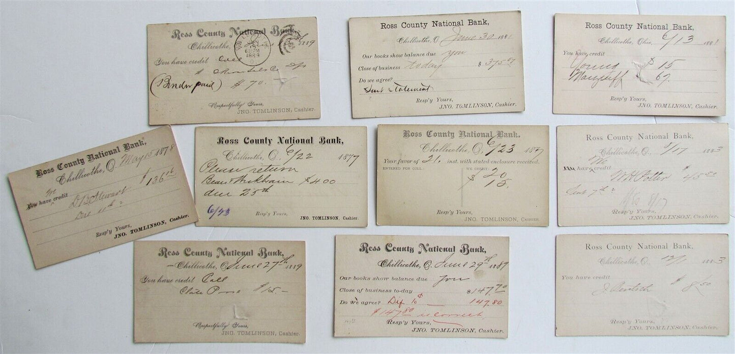 1870s-80s LOT of 10 ROSS CO NATIONAL BANK OHIO ANTIQUE STATEMENT CARDS POSTCARDS