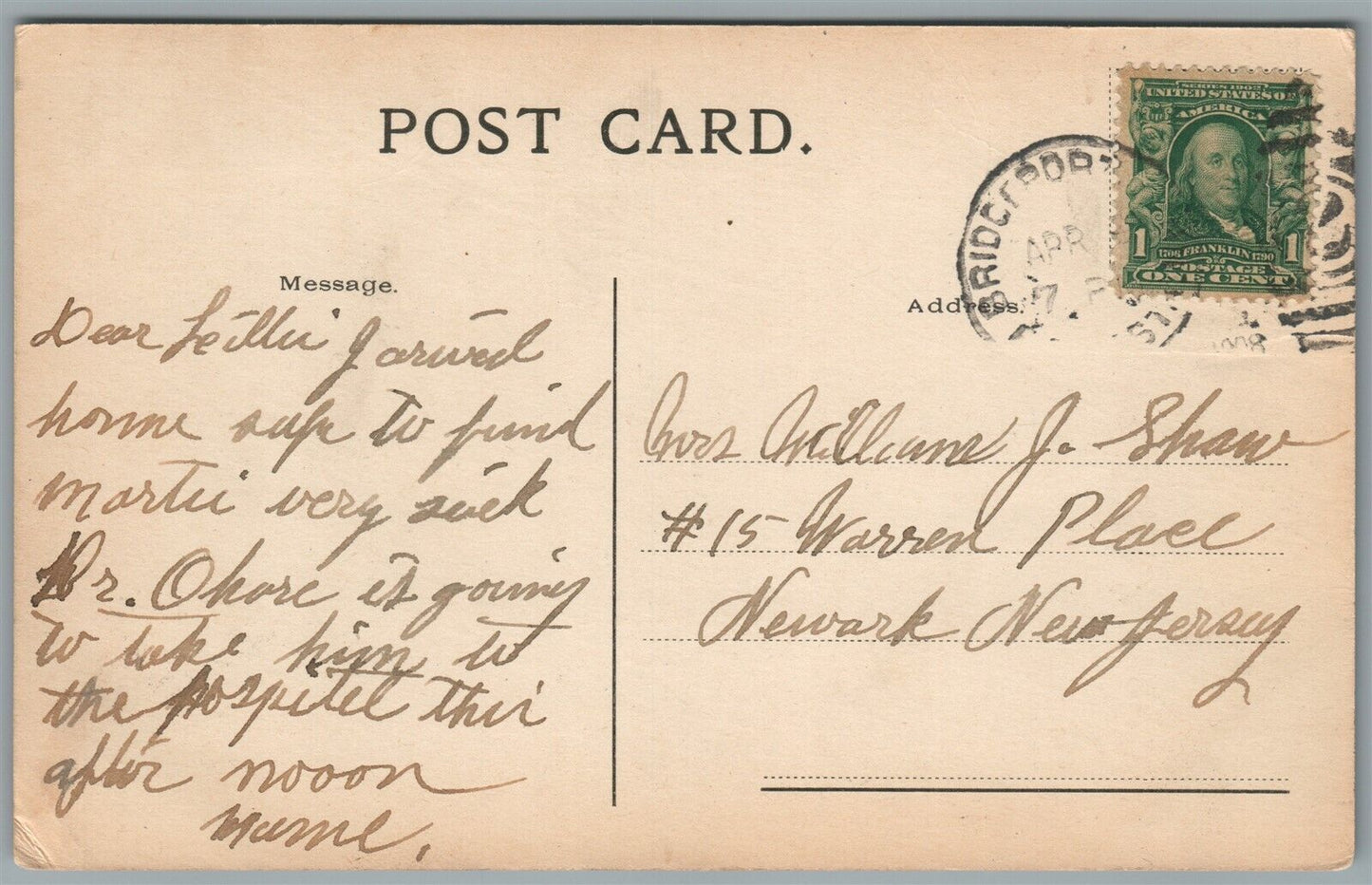 ST.CHARLES CHURCH DEDICATED DEC. 8, 1907 BRIDGEPORT CT CANCEL ANTIQUE POSTCARD