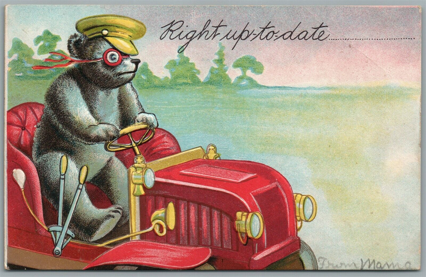 BEAR DRIVER COMIC ANTIQUE POSTCARD