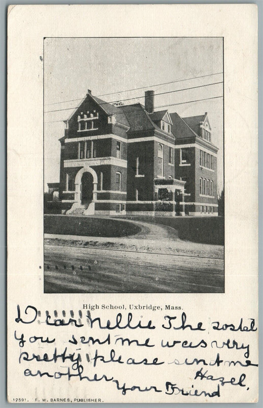 UXBRIDGE MA HIGH SCHOOL ANTIQUE POSTCARD
