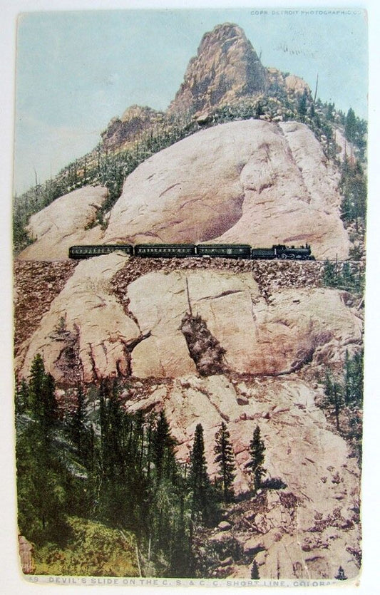 VINTAGE POSTCARD DEVIL'S SLIDE C.S. & C.C. SHORT LINE COLORADO railway railroad